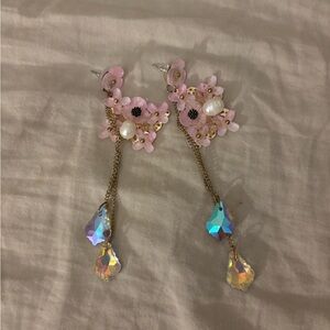 Sakura Blossom Drop Earrings with Pink and Gold Accents